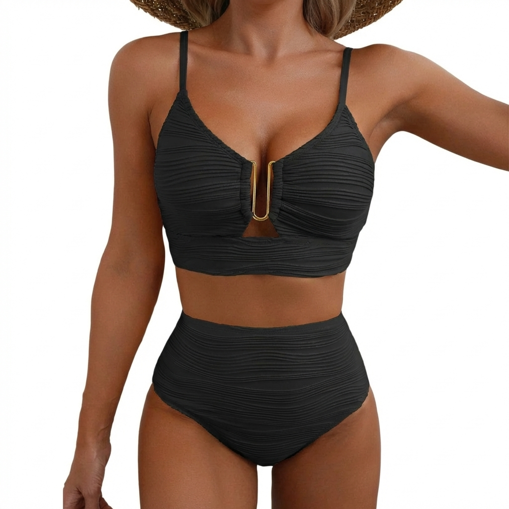 Solaia™ – Sculpted Textured High Waist Bikini Set