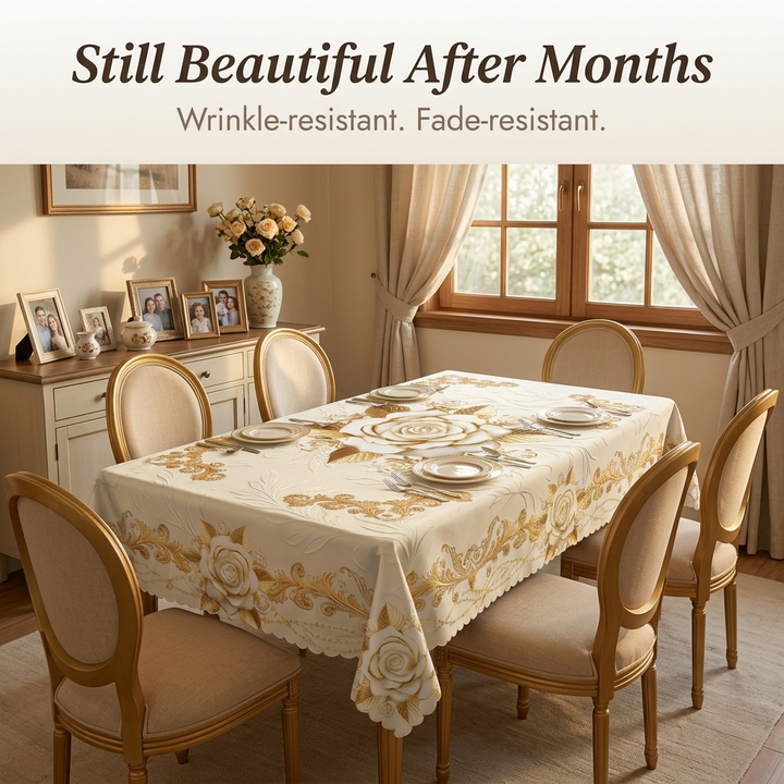 Rosalina™ – Embossed Gold Rose Waterproof Tablecloth