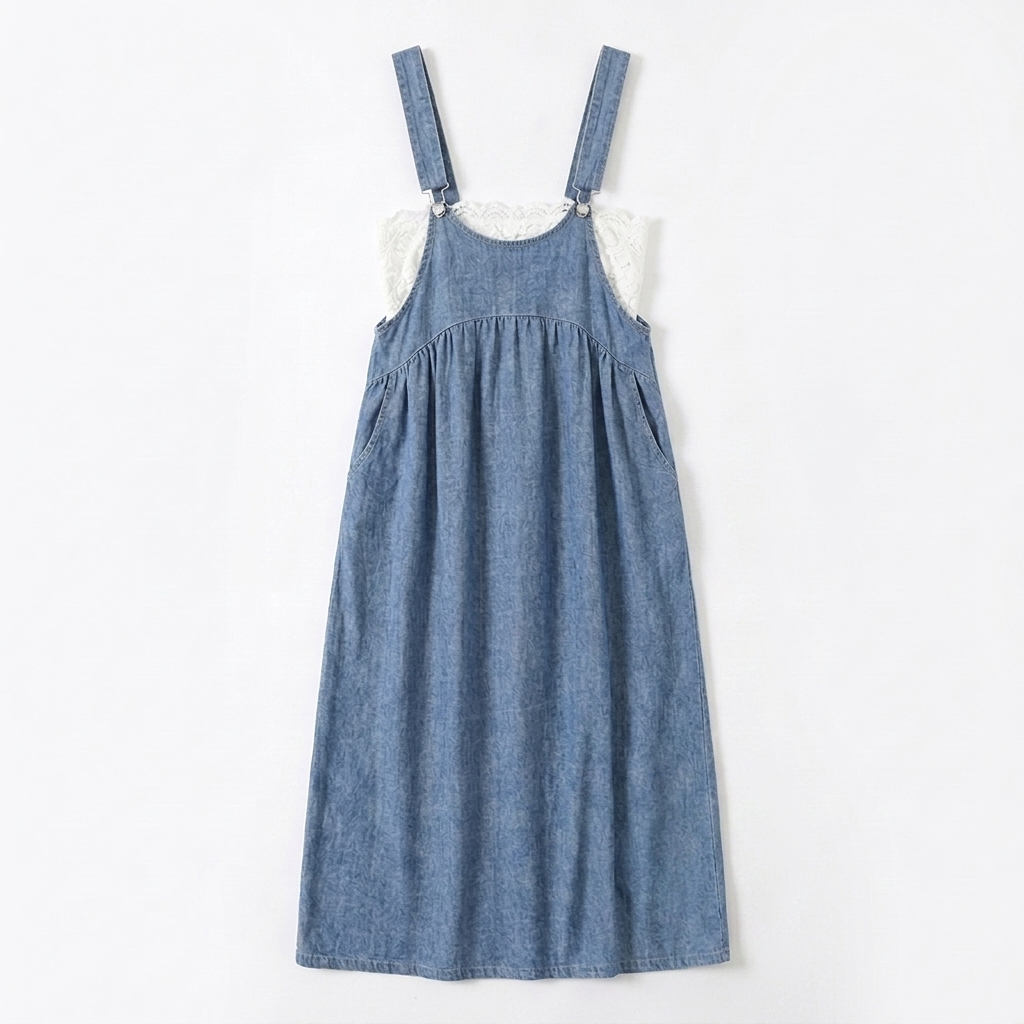 Dalena™ – Relaxed Denim Suspender Dress with Pockets