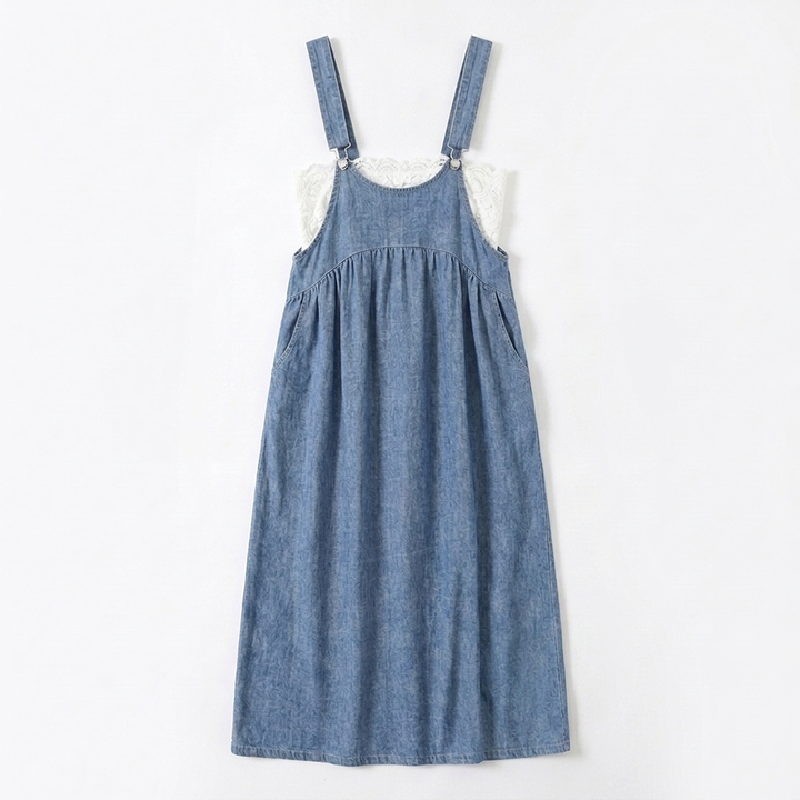 Dalena™ – Relaxed Denim Suspender Dress with Pockets