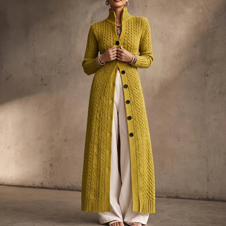 Cablemere – High Collar Cable-Knit Duster Cardigan
