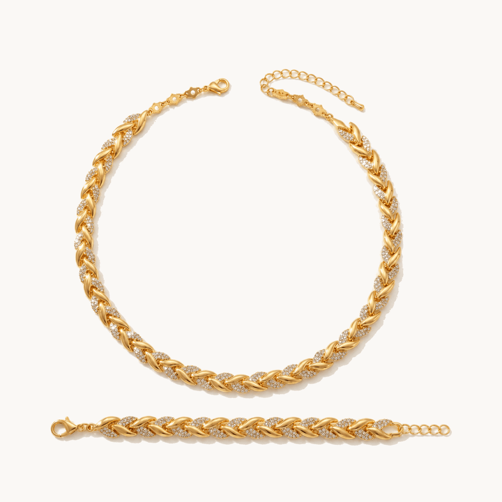 Levara™ – Sparkling Leaf Link Necklace and Bracelet Set