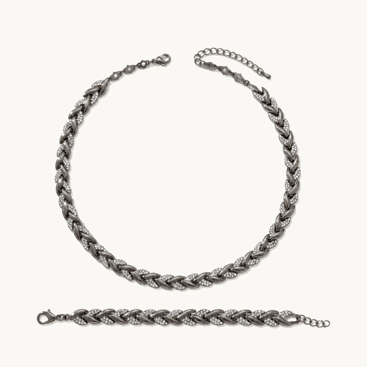 Levara™ – Sparkling Leaf Link Necklace and Bracelet Set