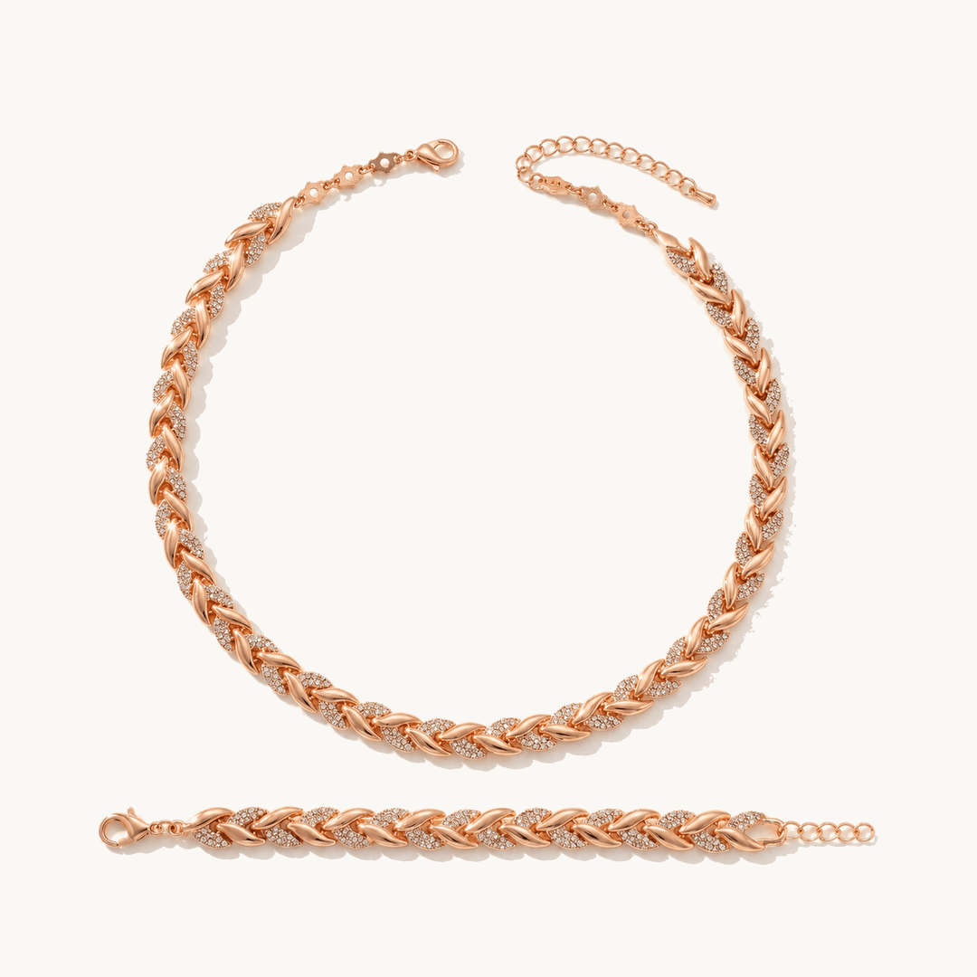 Levara™ – Sparkling Leaf Link Necklace and Bracelet Set