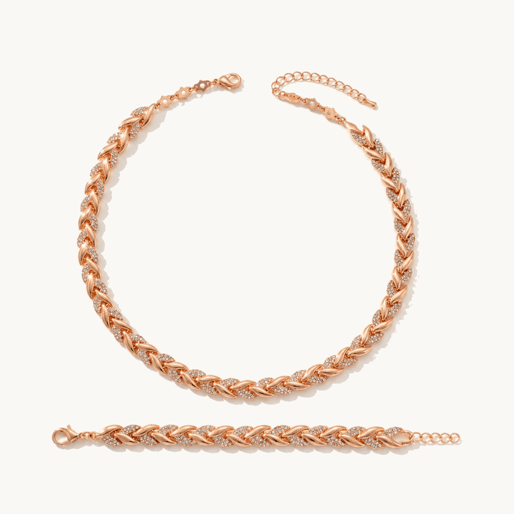 Levara™ – Sparkling Leaf Link Necklace and Bracelet Set