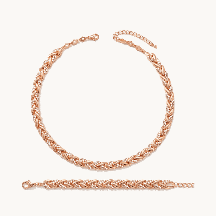 Levara™ – Sparkling Leaf Link Necklace and Bracelet Set