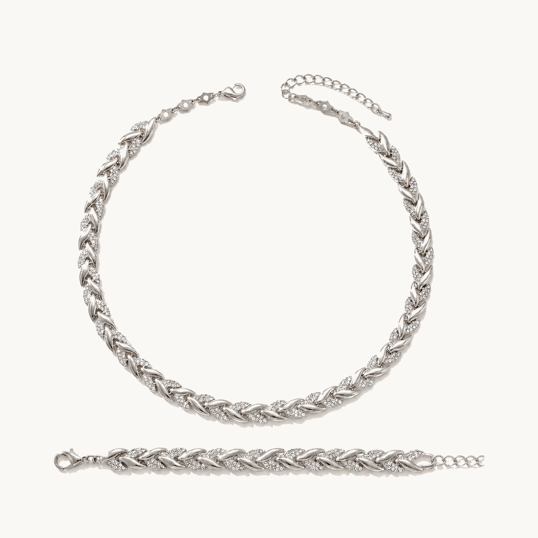 Levara™ – Sparkling Leaf Link Necklace and Bracelet Set