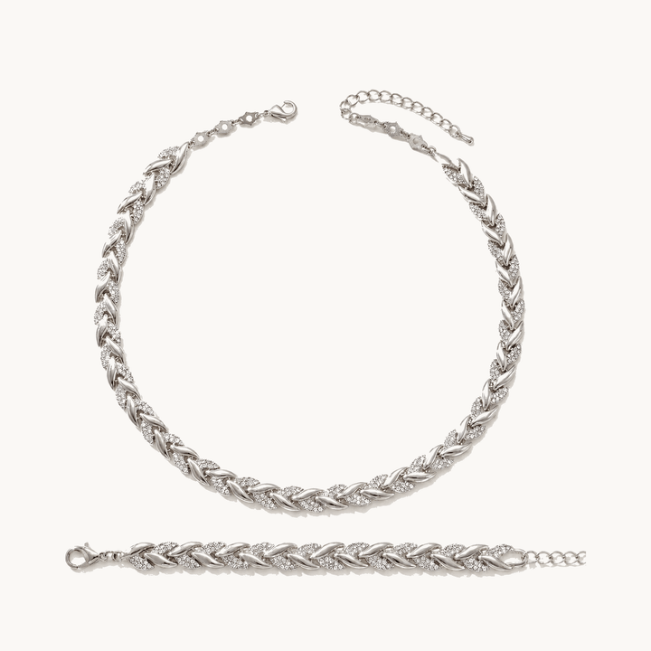 Levara™ – Sparkling Leaf Link Necklace and Bracelet Set