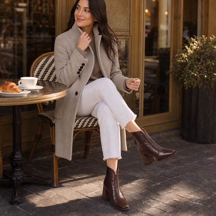 Norielle – Brown PU Leather Sculpted Heel Ankle Boots