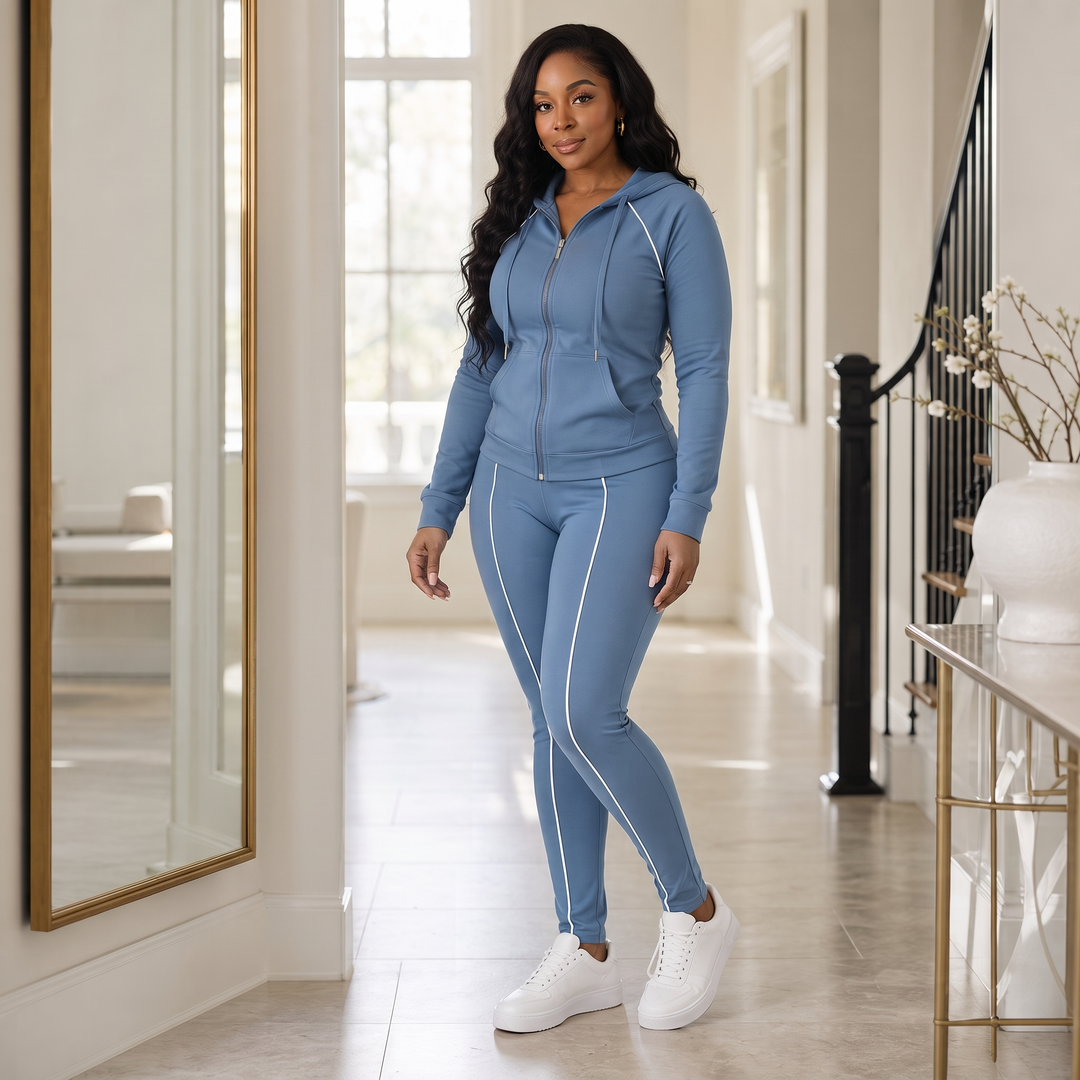 Wearbella – Zip-Up Piped Hoodie And Jogger Set