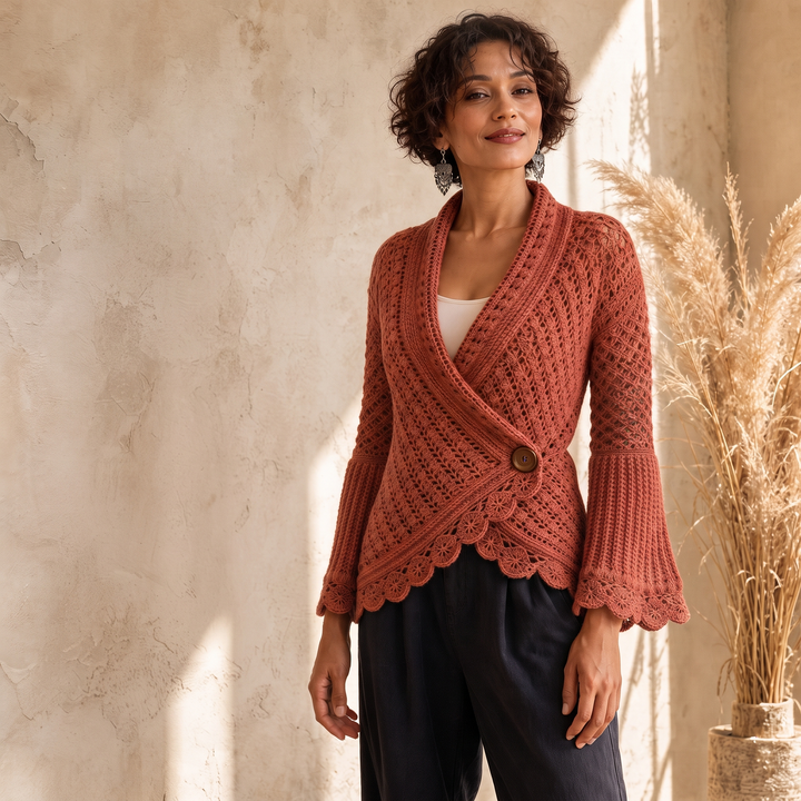 Mayfield – Crochet Scalloped Hem Wrap Cardigan