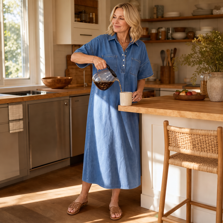 Easewell – Lightweight Denim-Look Midi Shirt Dress