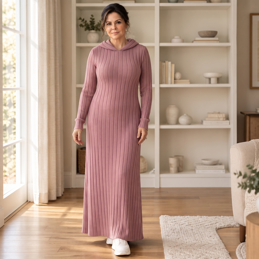 Ribwarm – Hooded Ribbed-Knit Maxi Sweater Dress