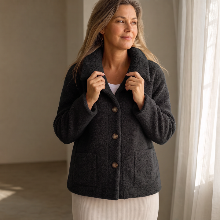 Ariane – Curly Faux-Fur Button-Front Jacket