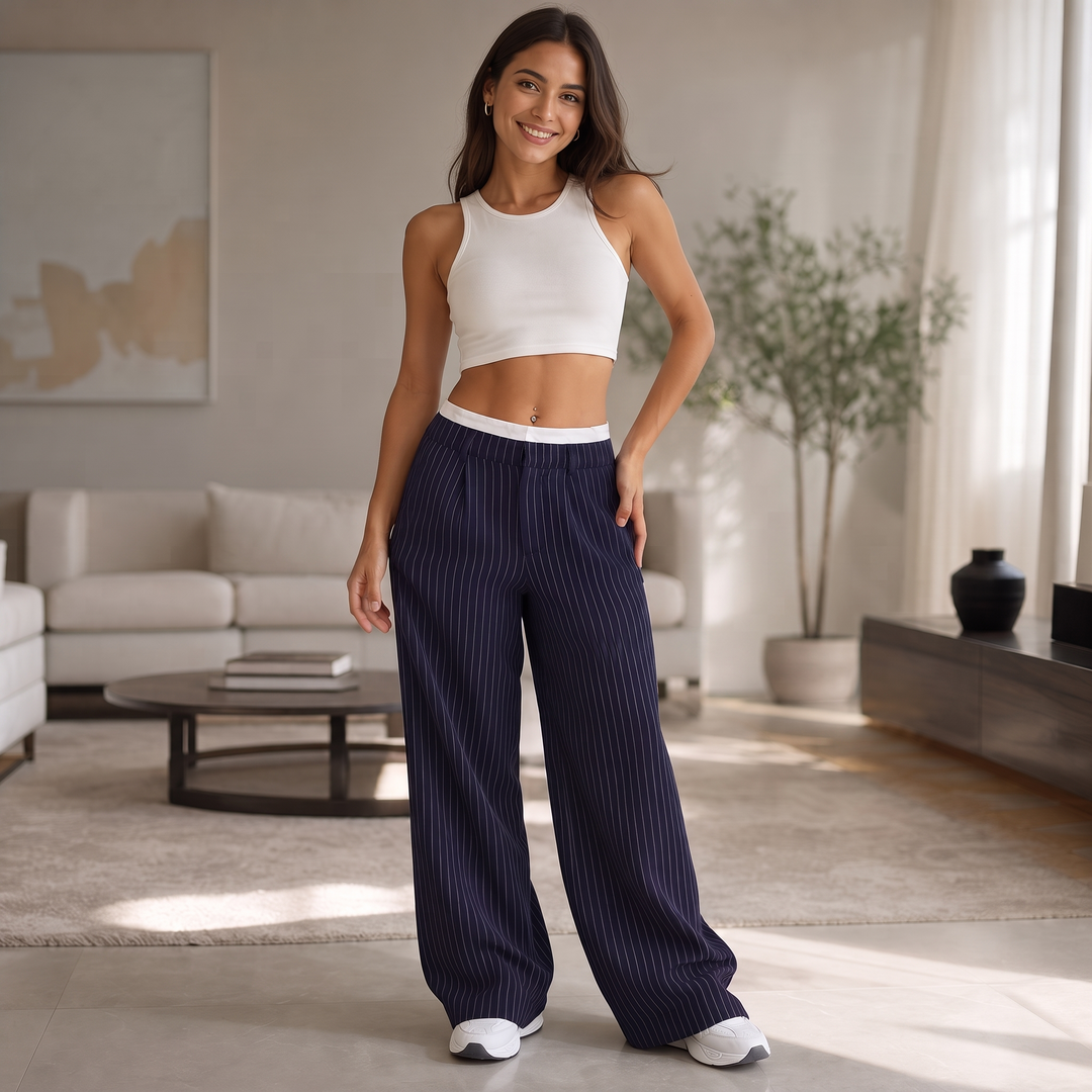 Wearbella – Pinstripe High-Waist Wide-Leg Trousers