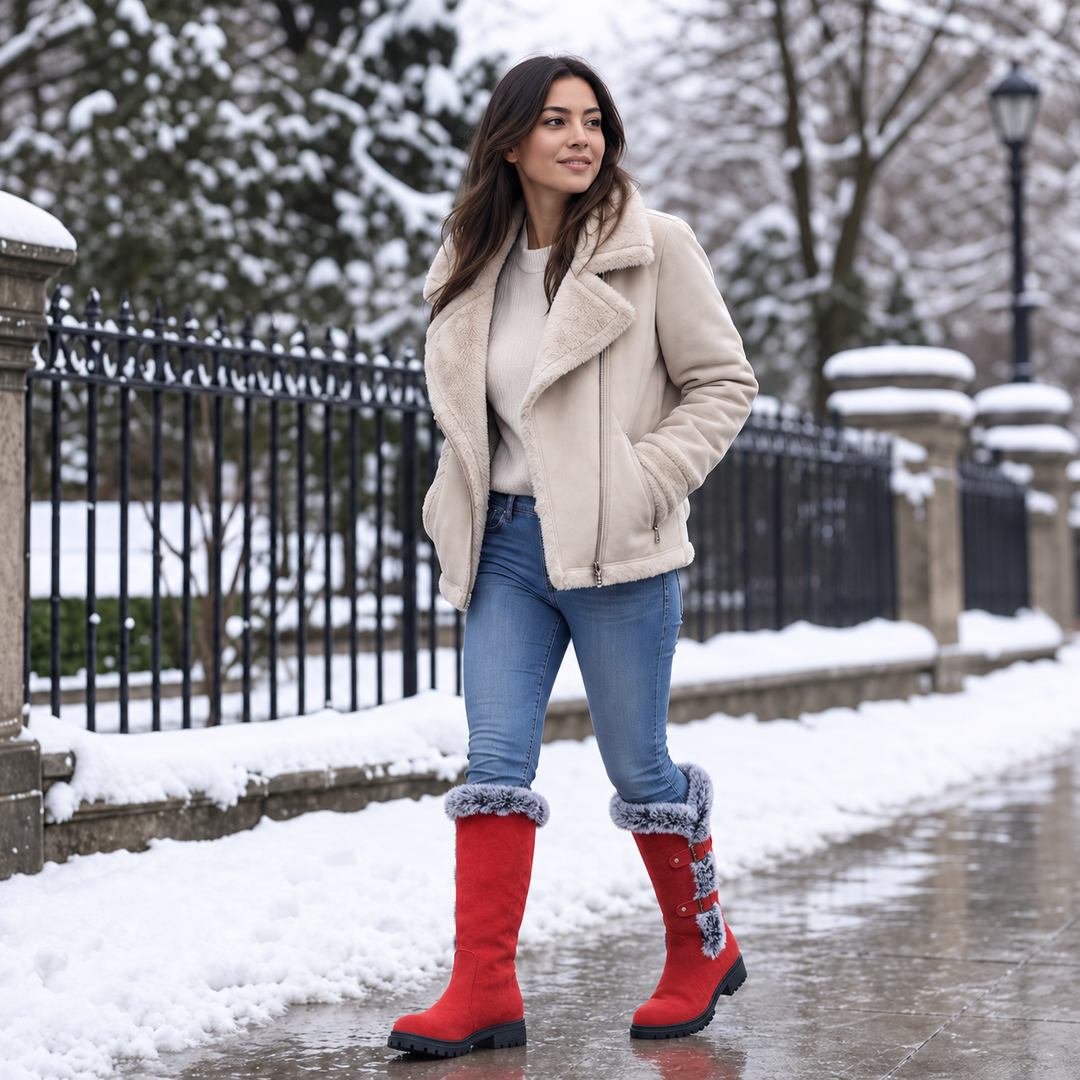 Frostella – Fur-Trimmed Suede Knee-High Winter Boots
