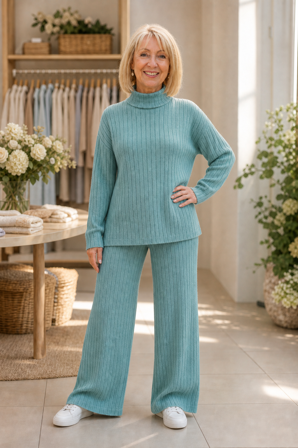 Veluna – Ribbed Knit Two-Piece Sweater Set