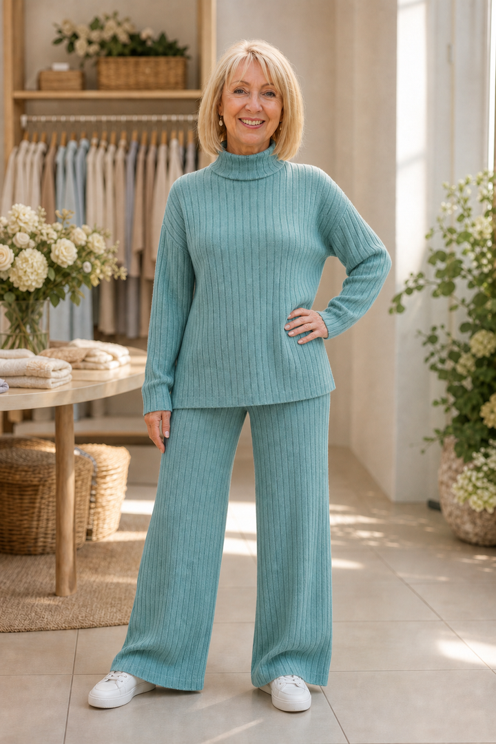 Veluna – Ribbed Knit Two-Piece Sweater Set
