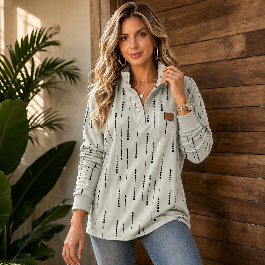 Dotwell – Dotted Stand-Collar Button Sweatshirt