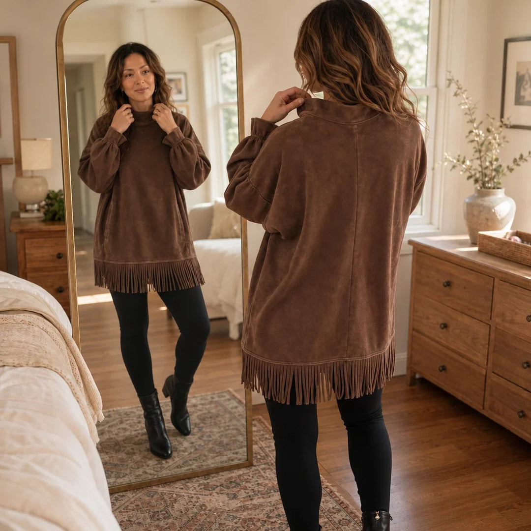 Tassel & Thread – Fringe Hem Oversized Sweater Tunic
