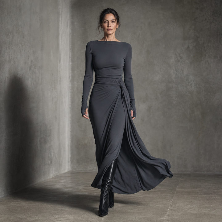 Naiara – Gathered Side-Knot Draped Maxi Dress
