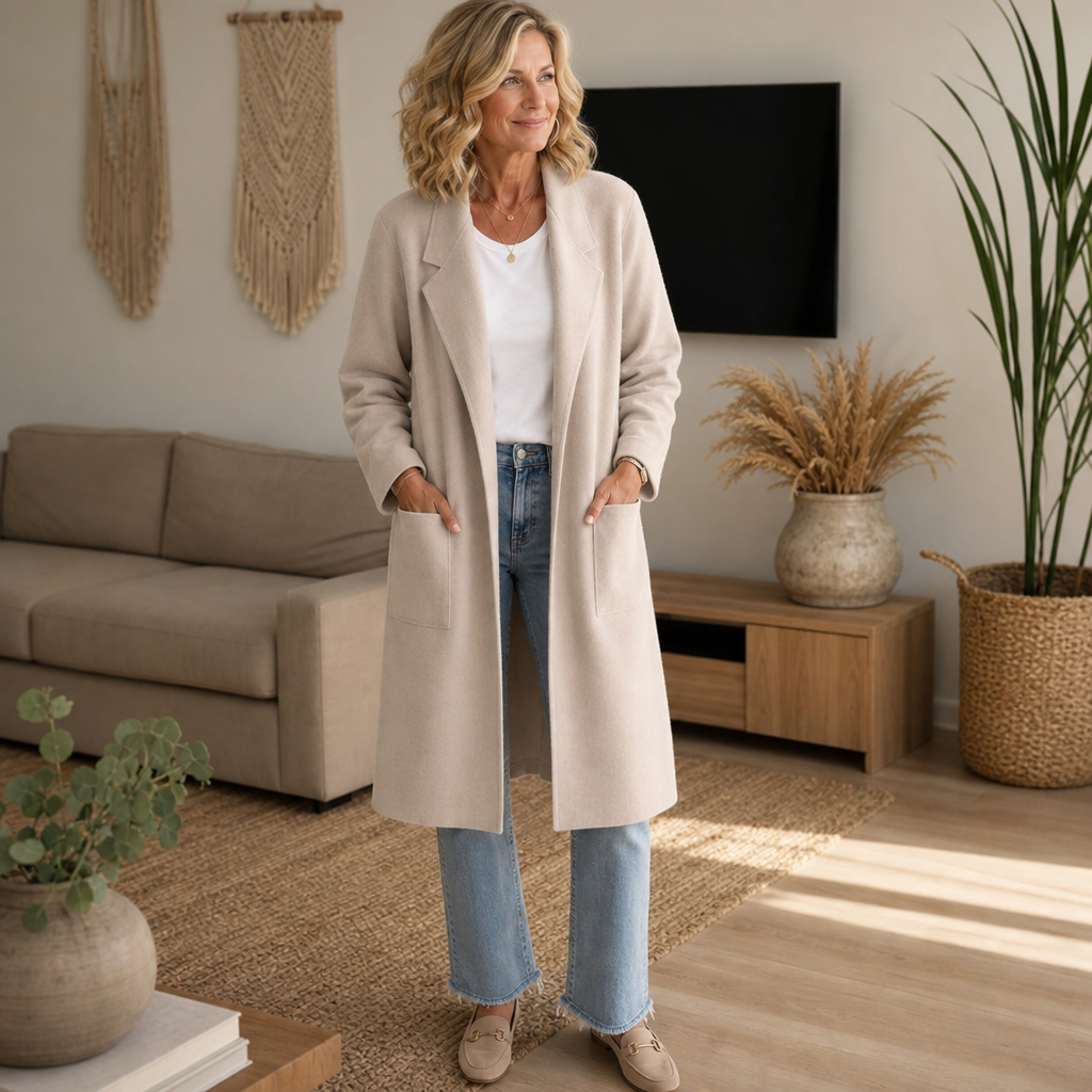 Draperie – Longline Open-Front Wool-Blend Look Coat