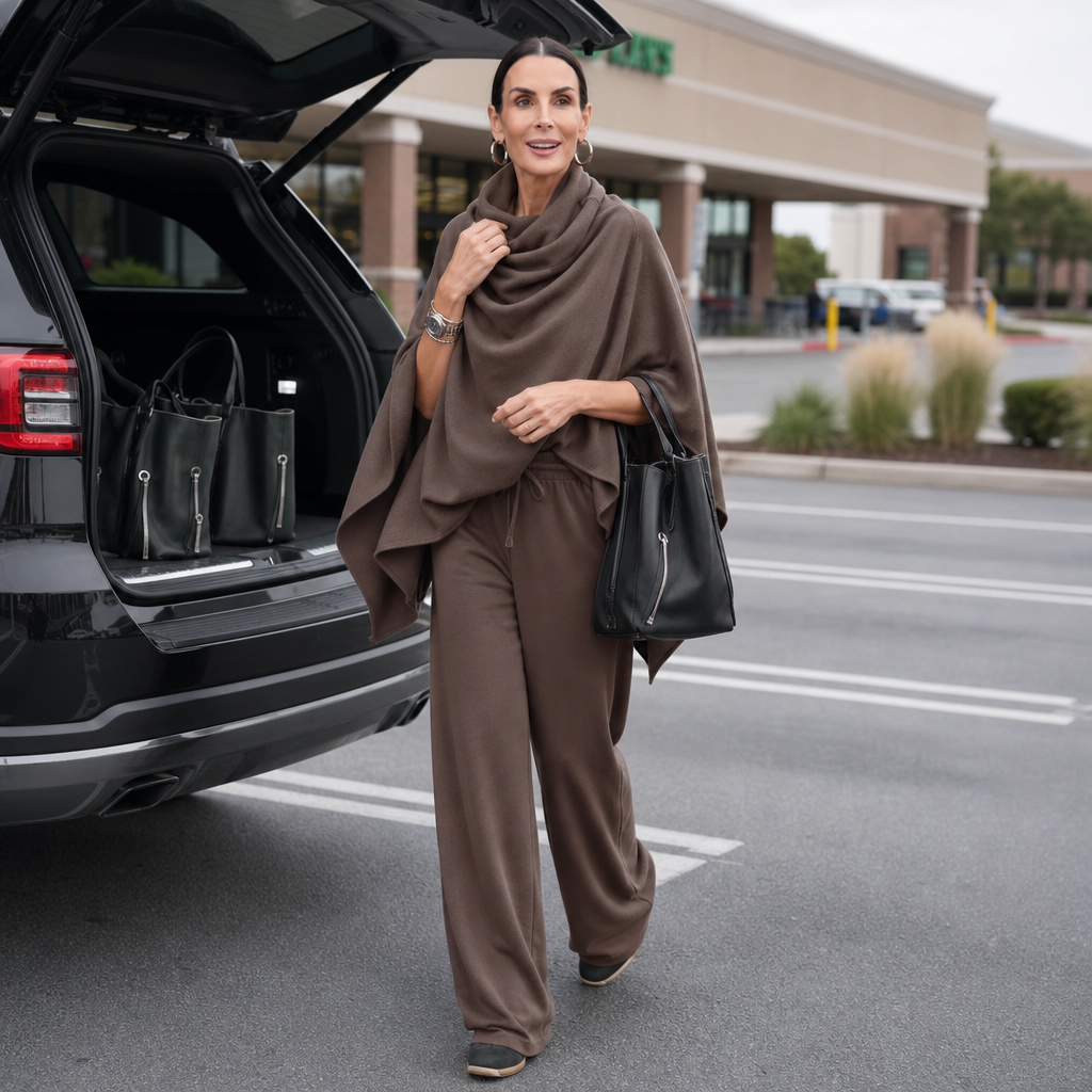 Draveny – Draped Cowl-Neck Top And Trouser Set