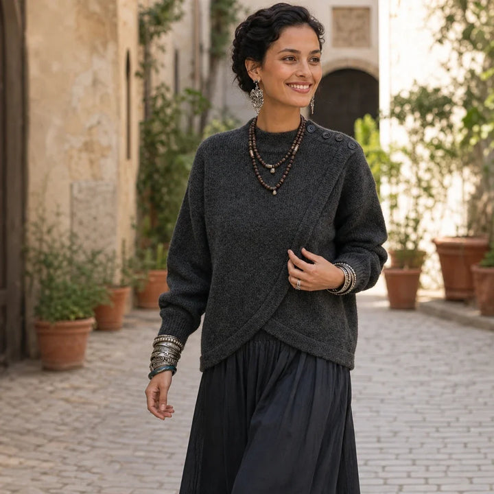 Wrapwell – Textured Crossover Knit Sweater