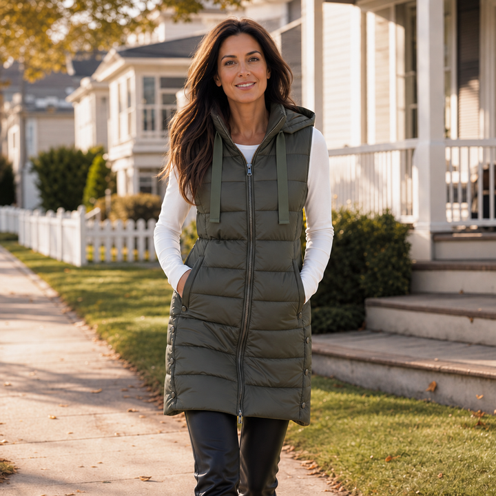 Longbella – Hooded Longline Quilted Puffer Vest