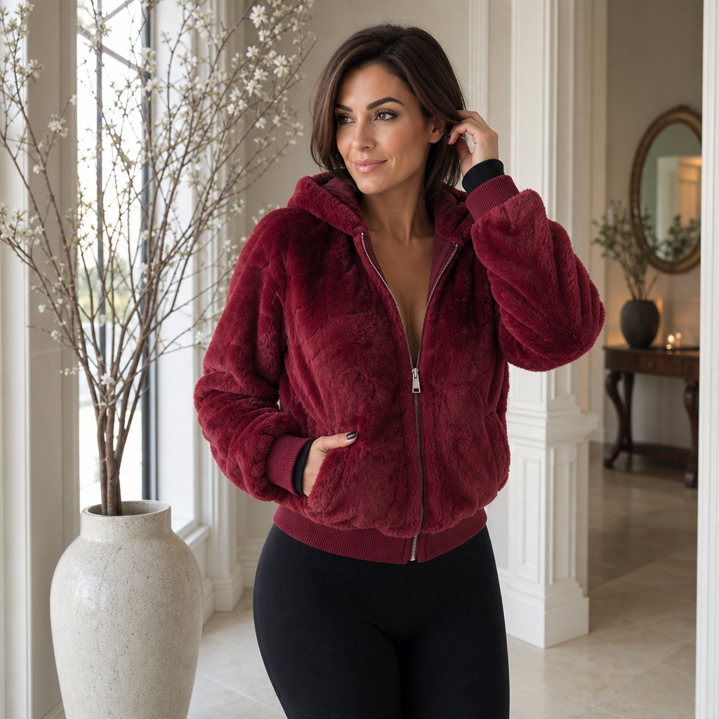 Wearbella – Hooded Faux Fur Zip Jacket