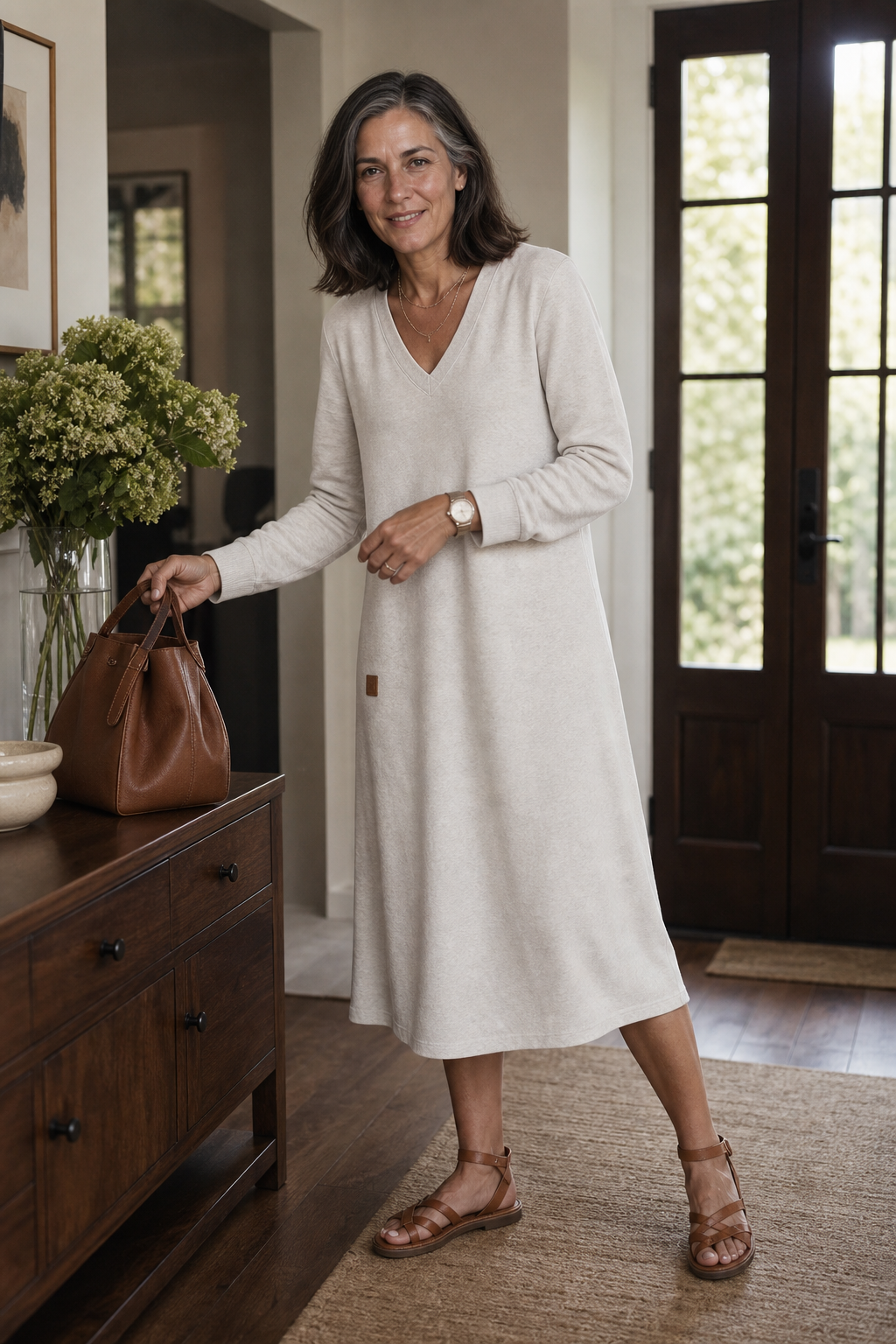 Curvella – A-Line V-Neck Knit Midi Dress