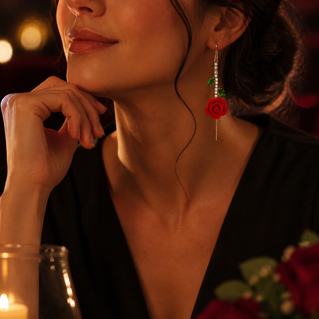 Roselyn™ – Romantic Rose and Emerald Earrings