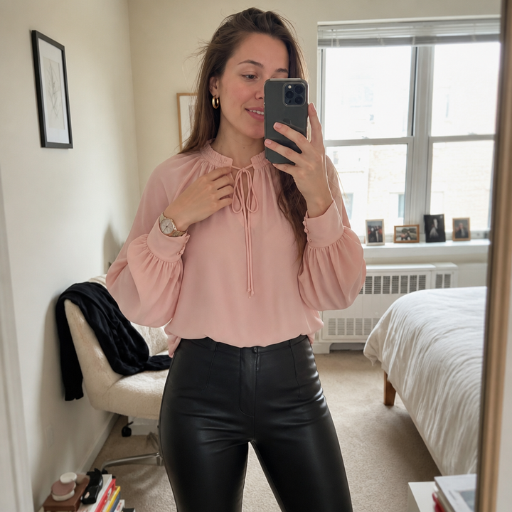 Wearbella – Chiffon Tie-Neck Lantern Sleeve Blouse