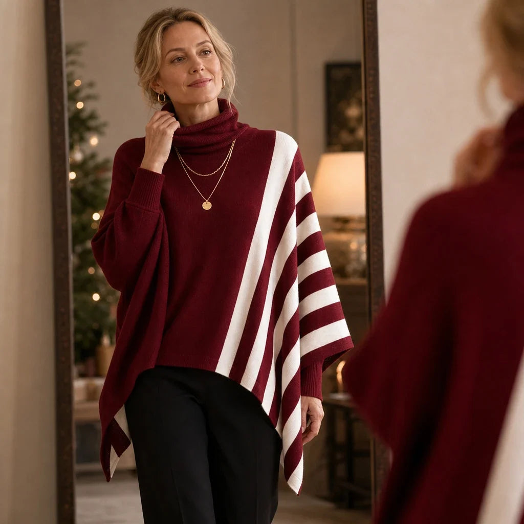 Striata – Asymmetric Striped Turtleneck Sweater