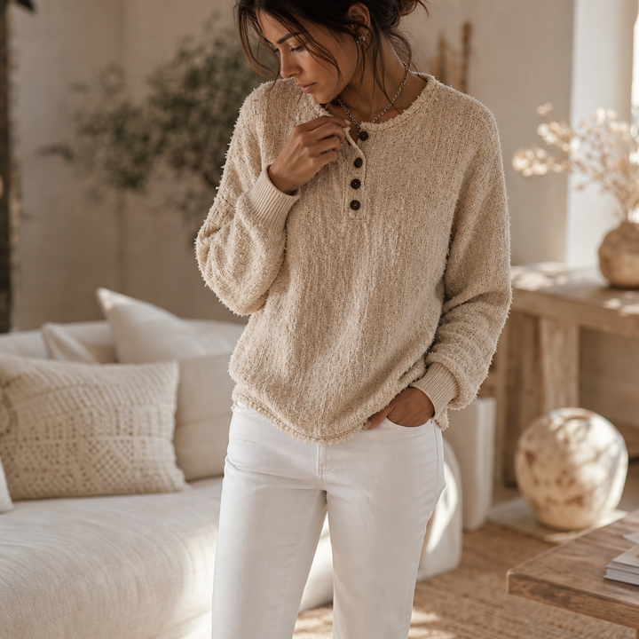 Autumbre – Chunky Knit Button Henley Sweater