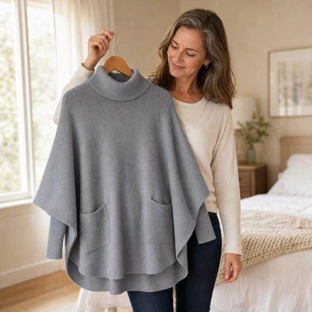 Veloura – Oversized Turtleneck Pocket Poncho Sweater