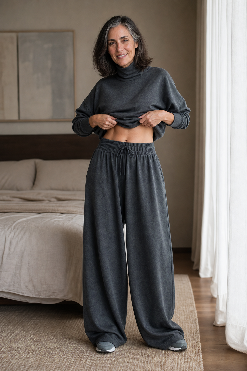 Wearbella – Turtleneck Top And Wide-Leg Pants Set