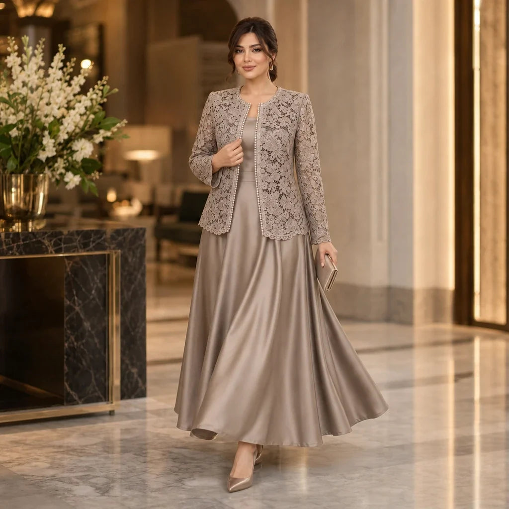 Lacea – Floral Lace Jacket And Satin-Look Maxi Dress Set