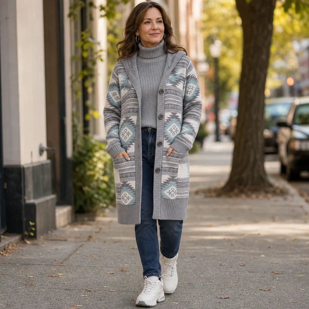 Jacquard Haven – Pink Patterned Knit Jacket