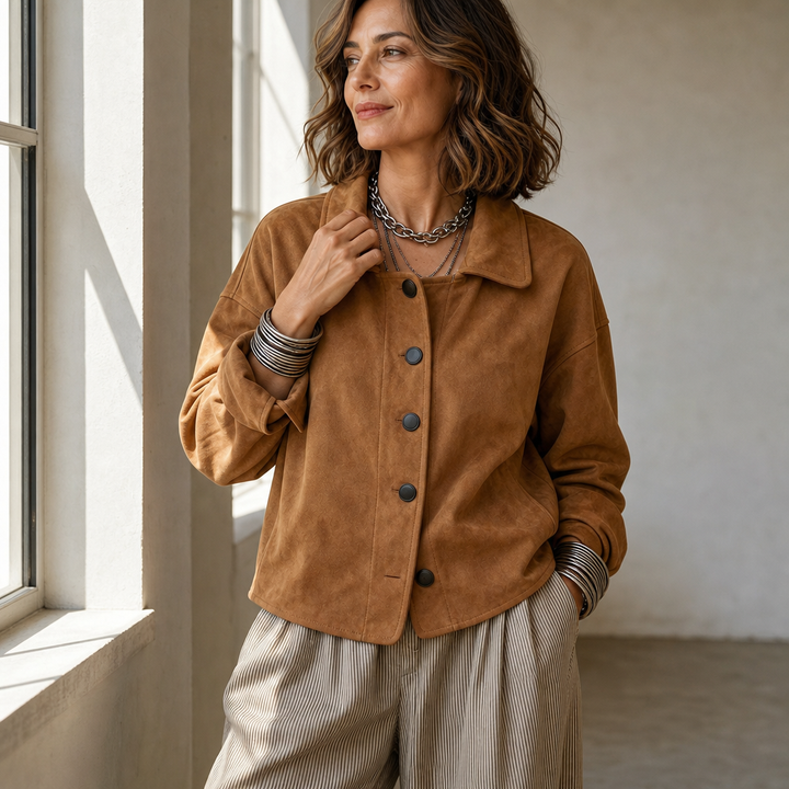 Suedelle – Suede-Feel Relaxed Button-Front Jacket