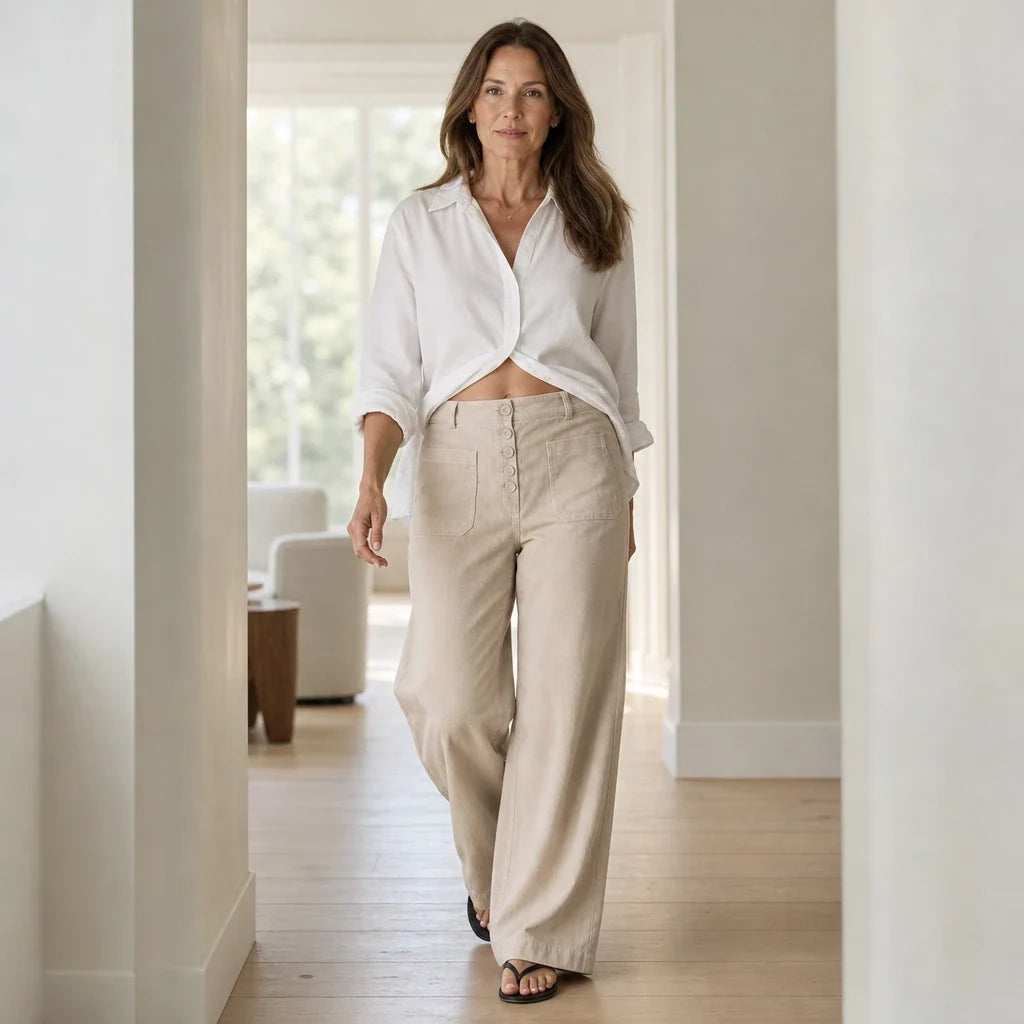 Veloura – High-Waisted Striped Velvet Flare Pants