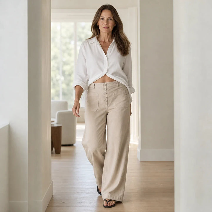 Veloura – High-Waisted Striped Velvet Flare Pants