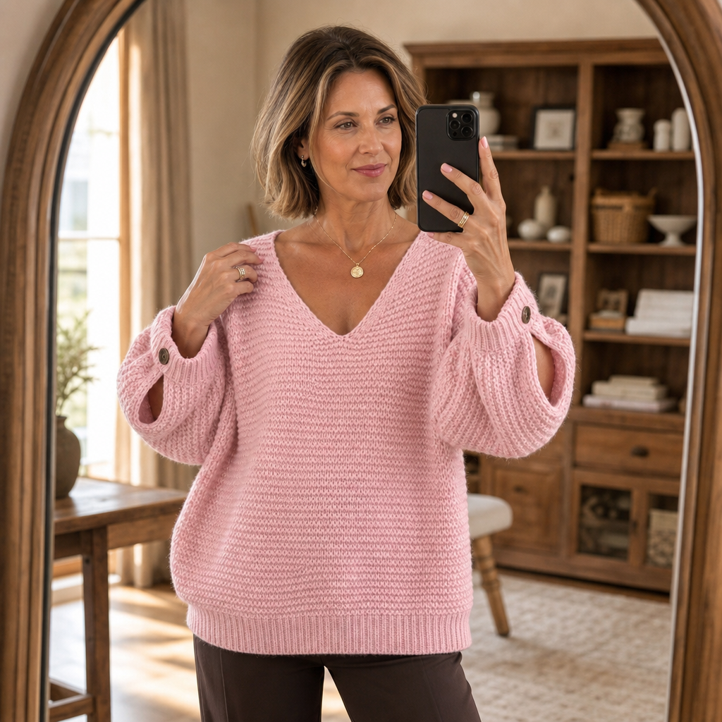 Strapline – Buttoned Strap Deep-V Sweater