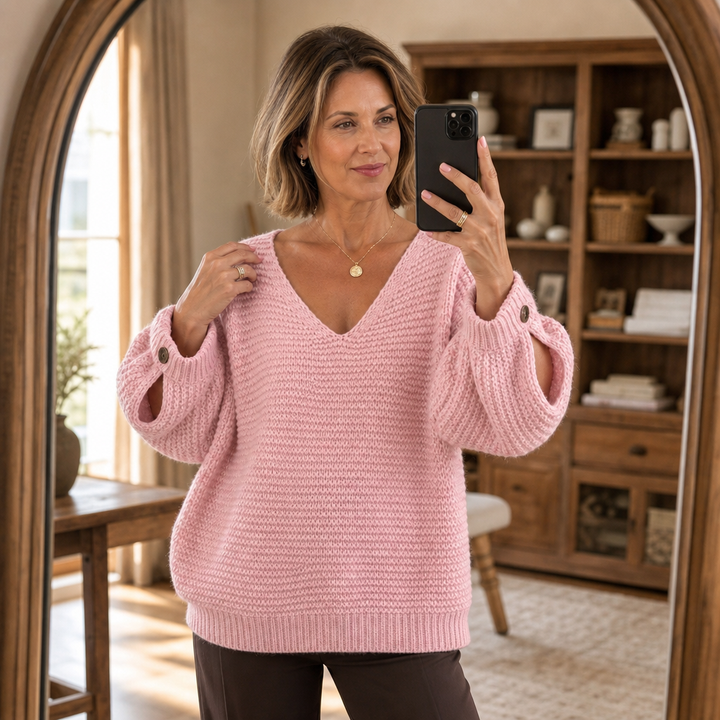 Strapline – Buttoned Strap Deep-V Sweater