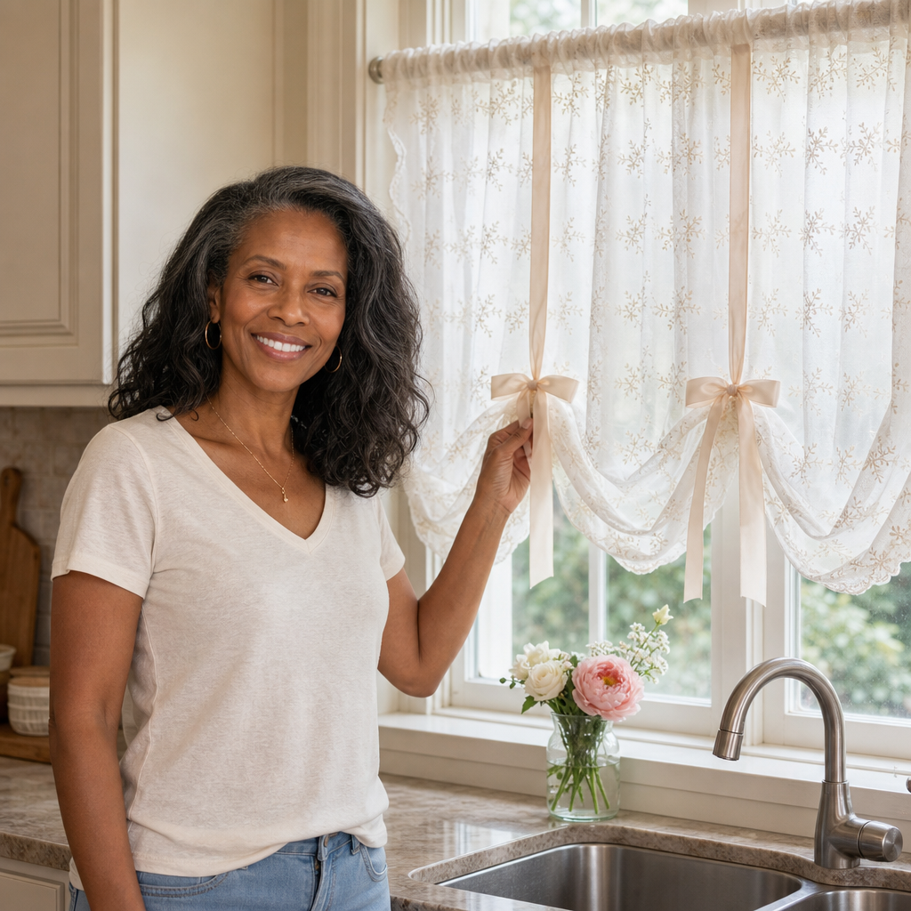 Wisplin – Embroidered Floral Tie-Up Sheer Curtain