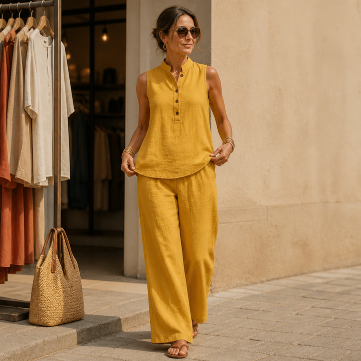 Poisematch – Stand-Collar Top And Wide-Leg Pants Set