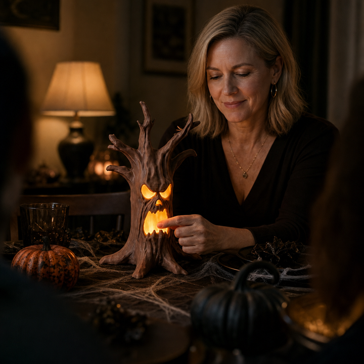 Hollowyn – Carved Face Glow-Through Tree Trunk