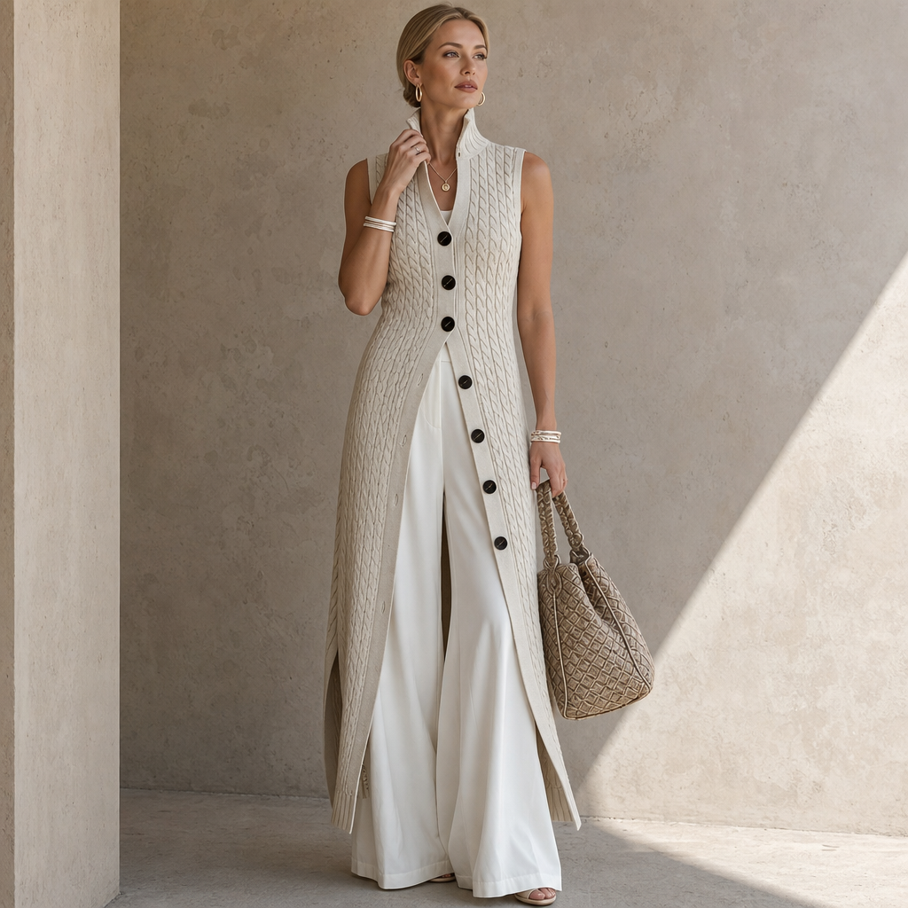Elara Knit – Cable-Knit Look Longline Vest