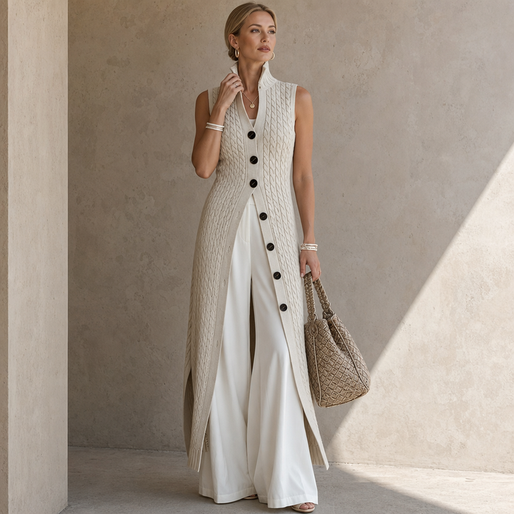 Elara Knit – Cable-Knit Look Longline Vest