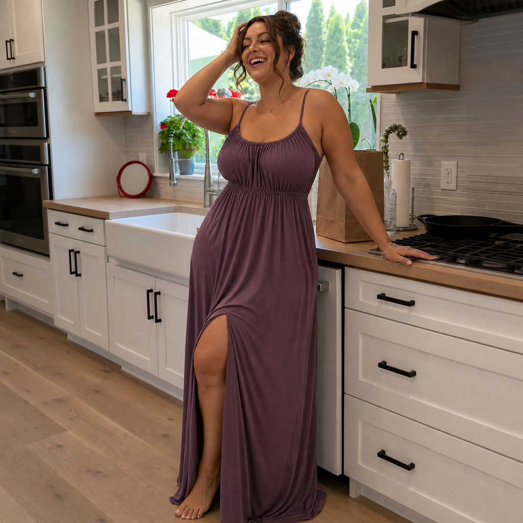 Wearbella – Adjustable Drawstring Neck Flowy Maxi Dress